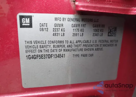 2013 Buick Lacrosse Premium 1 Group z USA, uszkodzony, nr VIN 1G4GF5E37DF134841